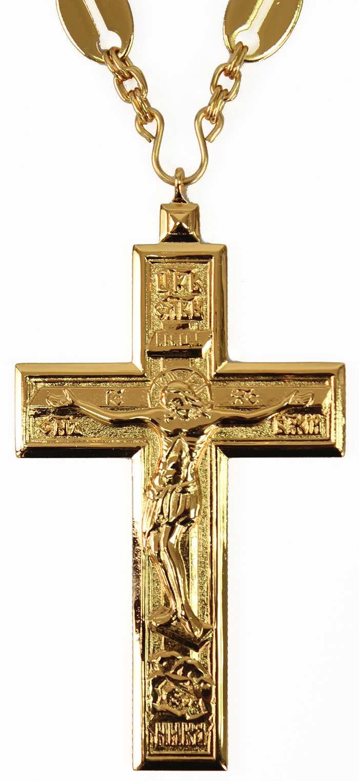 Clergy Size Large Men's Gold Filled High Polish Cross Pendant + 24 Inch  Gold Plated Chain with Clasp | Amazon.com