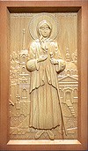 Carved icon: of Holy Blessed Xenia of St. Petersburg