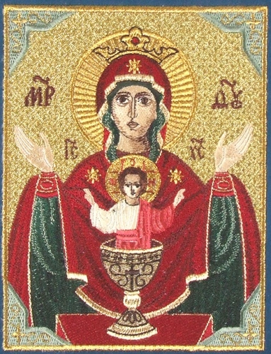 Embroidered icon of the Most Holy Theotokos The Inexhaustible Cup