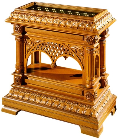 Church furniture: Carved reliquary table