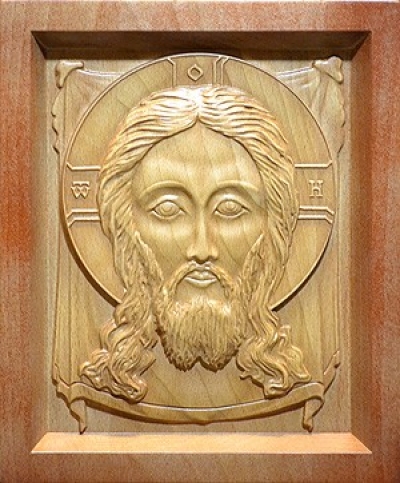 Carved icon: of the Christ the Savior Not-made-by-hands