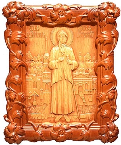 Carved icon: of Holy Blessed Xenia of St. Petersburg