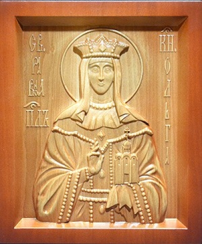 Carved icon: of Holy Great Princess Olga Equal-to-the-Apostles