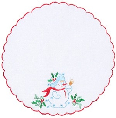 Embroidered napkin Happy Snowman