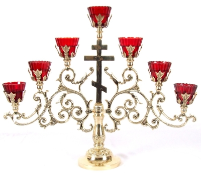 Seven-branch table 1-leg Cross candelabrum