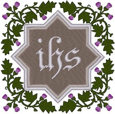 Christogram & Thistle Border embroidered applique