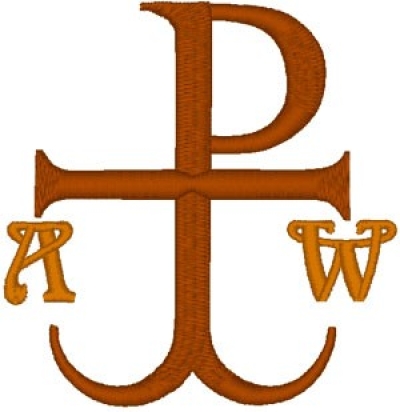 Chi Rho Anchor Cross with Alpha & Omega embroidered applique