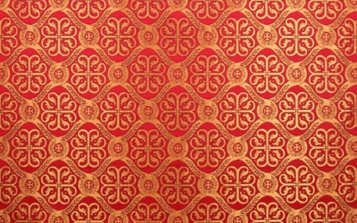 Floral Cross silk (rayon brocade) (red/gold)