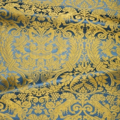 Damask metallic brocade (blue/gold)
