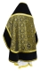 Russian Priest vestments - Alpha-&-Omega metallic brocade B (black-gold) with velvet inserts, back, Standard design