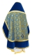 Russian Priest vestments - Alpha-&-Omega rayon brocade S3 (blue-gold) with velvet inserts, back, Standard design
