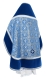 Russian Priest vestments - Alpha-&-Omega rayon brocade S3 (blue-silver) with velvet inserts, back, Standard design