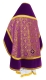 Russian Priest vestments - Alpha-&-Omega rayon brocade S3 (violet-gold) with velvet inserts, back, Standard design