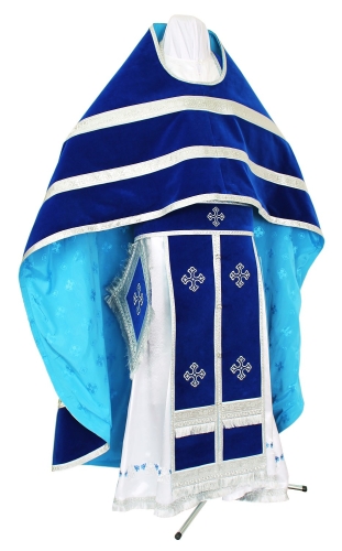 Russian Priest vestments - natural German velvet (blue-silver)