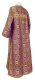 Clergy sticharion - Floral Cross rayon brocade S3 (violet-gold) back, Standard design