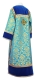 Clergy sticharion - Bouquet rayon brocade S4 (blue-gold) with velvet inserts, back, Standard design