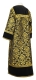 Clergy sticharion - Bouquet rayon brocade S4 (black-gold) with velvet inserts, back, Standard design