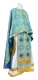 Greek Priest vestment -  Shouya metallic brocade B (blue-gold) with velvet inserts, Economy design