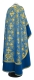 Greek Priest vestments - Pskov metallic brocade B (blue-gold) with velvet inserts, back, Standard design