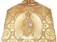 Greek Priest vestment -  Alpha-&-Omega metallic brocade BG3 (yellow-claret-gold) back 2, with velvet inserts, Standard design