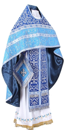 Embroidered Russian Priest vestments - Wattled (blue-silver)