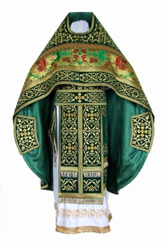 Embroidered Russian Priest vestments - Wattled (green-gold)