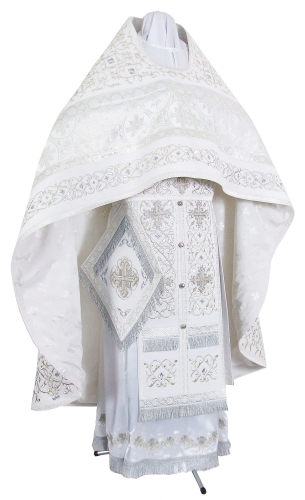 Embroidered Russian Priest vestments - Wattled (white-silver)