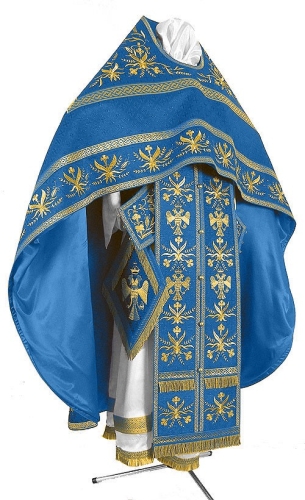 Embroidered Russian Priest vestments - Byzantine Eagle (blue-gold)