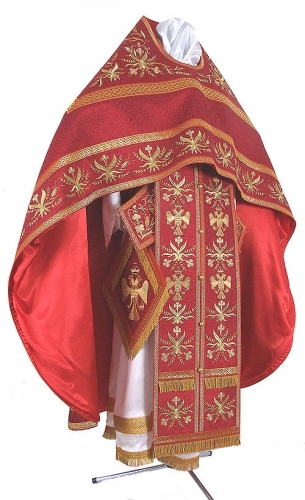 Embroidered Russian Priest vestments - Byzantine Eagle (claret-gold)