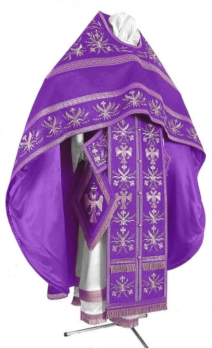 Embroidered Russian Priest vestments - Byzantine Eagle (violet-silver)