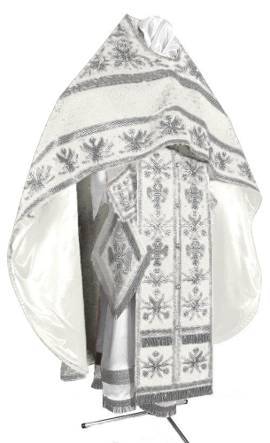Embroidered Russian Priest vestments - Byzantine Eagle (white-silver)