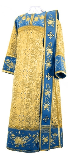 Embroidered Deacon vestments - Chrysanthemum (blue-gold)