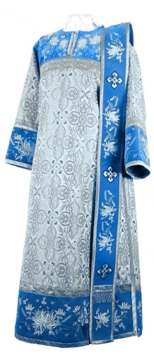 Embroidered Deacon vestments - Chrysanthemum (blue-silver)