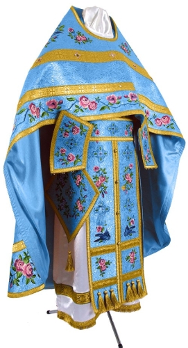 Embroidered Russian Priest vestments - Eden Birds (blue-gold)