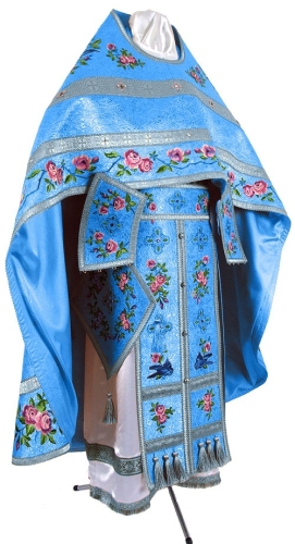Embroidered Russian Priest vestments - Eden Birds (blue-silver)