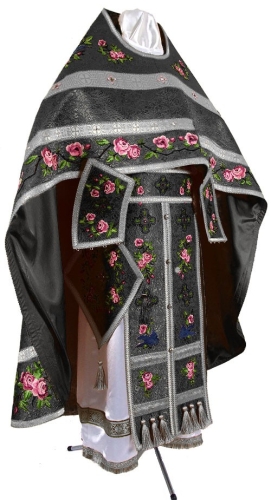 Embroidered Russian Priest vestments - Eden Birds (black-silver)