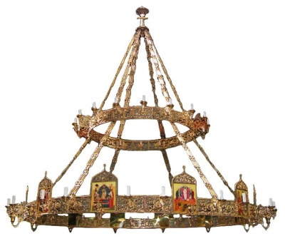 Two-level church chandelier (khoros) with icons