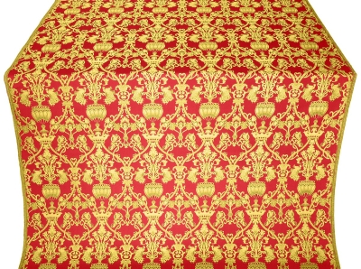 Peacocks silk (rayon brocade) (red/gold)