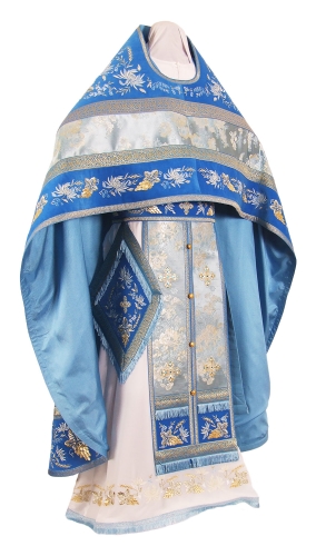 Embroidered Russian Priest vestments - Chrysanthemum (blue-gold)