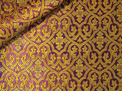 Slavonic Cross Greek metallic brocade (violet/gold)
