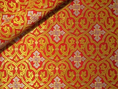 Slavonic Cross Greek metallic brocade (red/gold with silver)