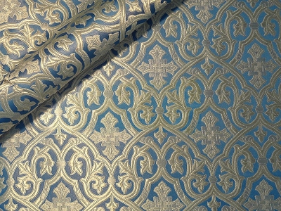 Slavonic Cross Greek metallic brocade (white/silver - blue)