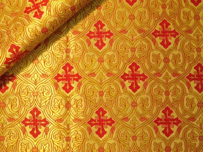 Slavonic Cross Greek metallic brocade (yellow/gold with red)