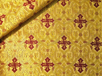 Slavonic Cross Greek metallic brocade (yellow/gold with claret)