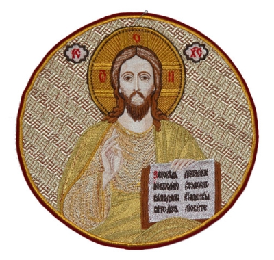 Embroidered icon: Crucifixion of our Lord Jesus Christ.
