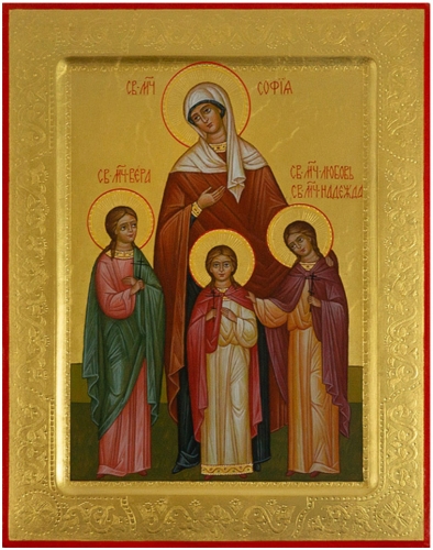 Icon: Holy Martyrs Faith, Hope, Love and their mother Sophie - PS1 (8.7''x11.0'' (22x28 cm))