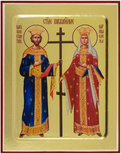 Icon: Holy Equal-to-the-Apostles Imperor Constantin and Impress Helen - G1 (5.1''x6.3'' (13x16 cm))