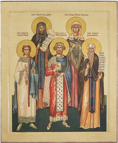 Icon: Holy Patrons of Musicians: Stt. John Kuokouzel, Cicilia, Romanus the Melodist, King David, John of Damascus - MUZ32
