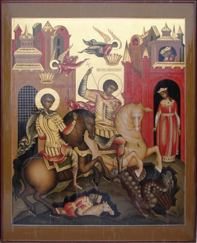 Icon: Holy Great Martyrs Stt. George the Winner Demetrius of Soloun' - B