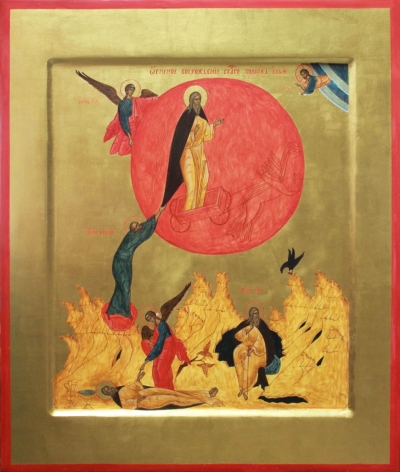 Icon: the Fiery Ascention of St. Prophet Elijah - O